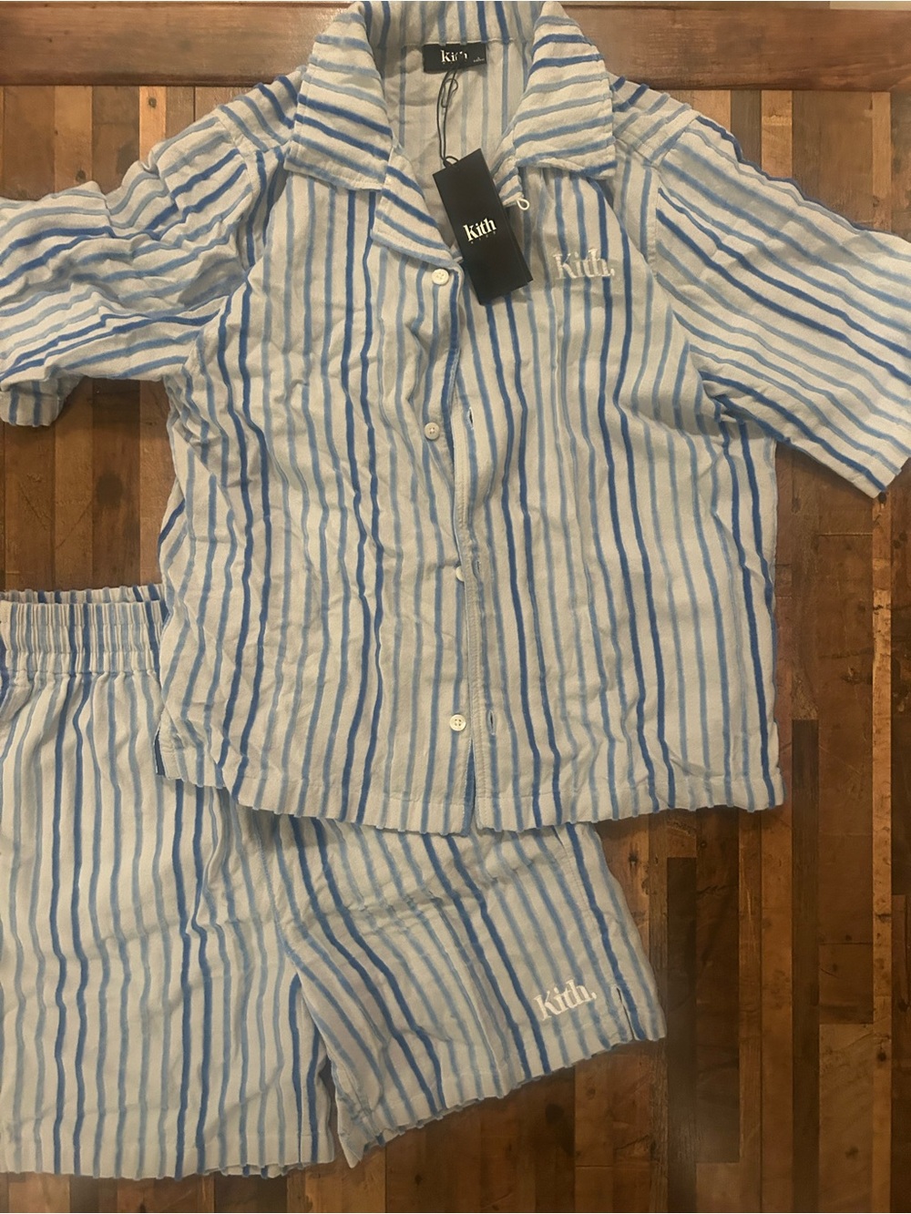 Kith Light Blue & White Striped Cotton Short Set